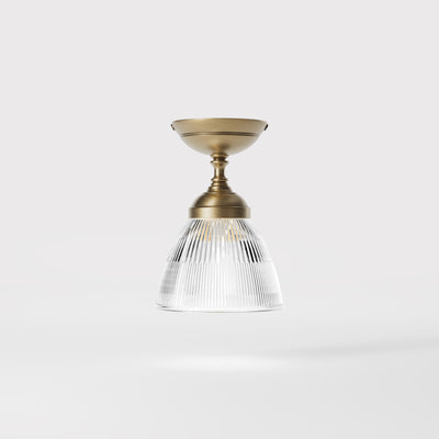 Classic ceiling lamp in brass with a clear conical ribbed glass shade from the Elide range by Ghidini 1849 - Finish: OBS Bronze Satin Brass
