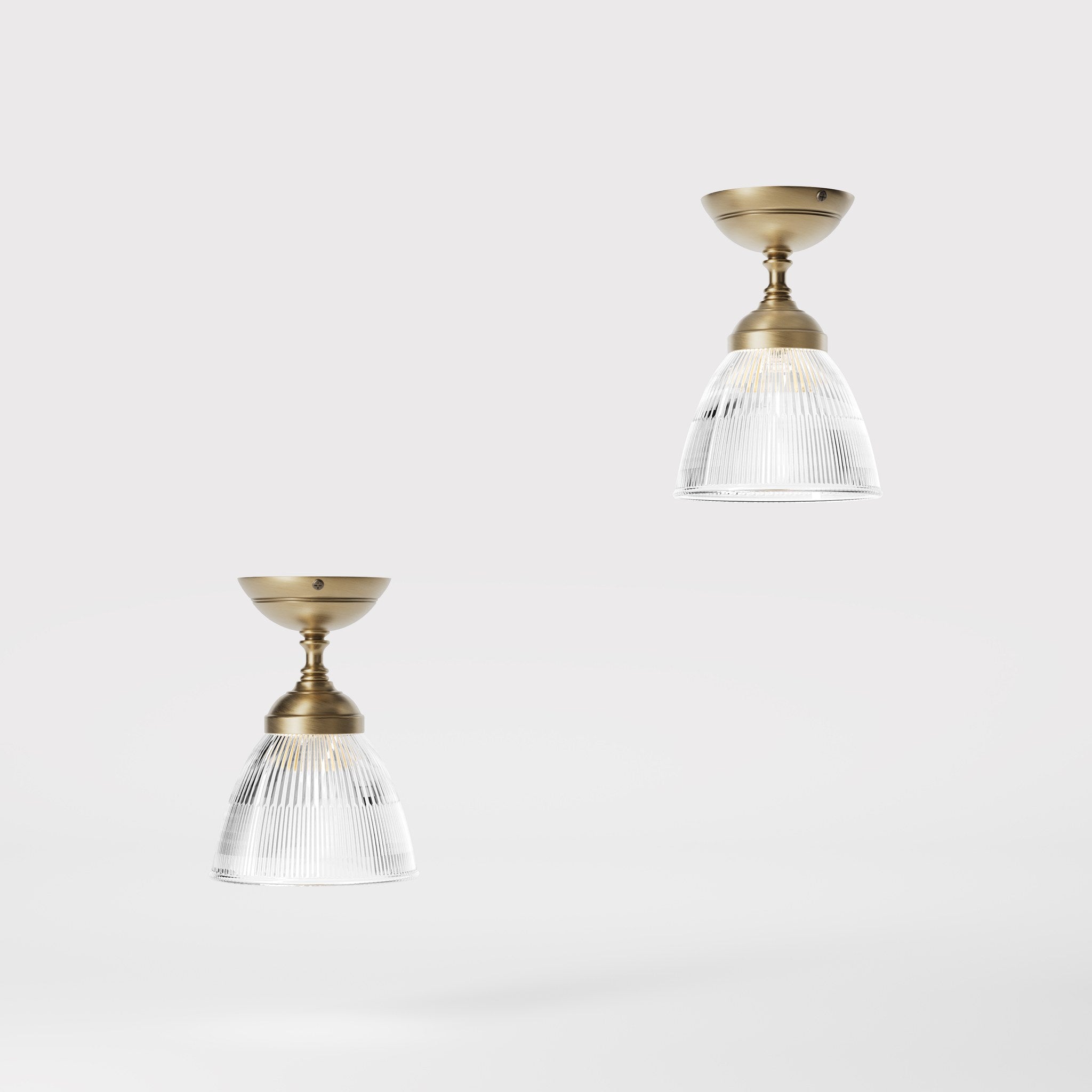 Classic ceiling lamp in brass with a clear conical ribbed glass shade from the Elide range by Ghidini 1849 - Finish: OBS Bronze Satin Brass