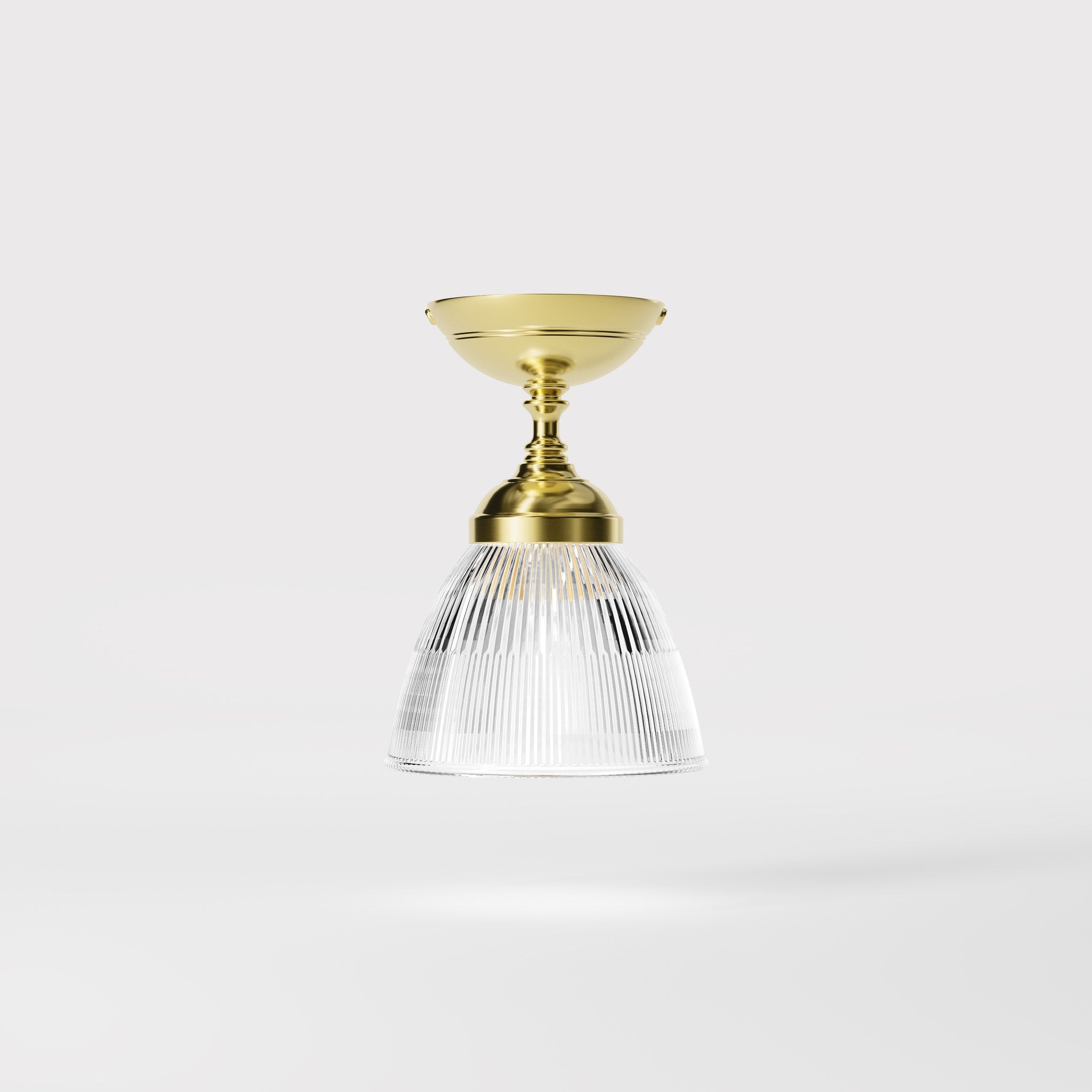 Classic ceiling lamp in brass with a clear conical ribbed glass shade from the Elide range by Ghidini 1849 - Finish: OLV Polished Brass