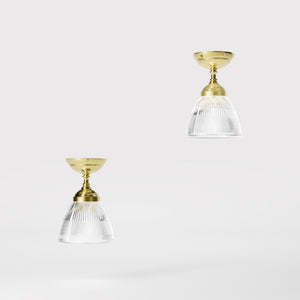 Classic ceiling lamp in brass with a clear conical ribbed glass shade from the Elide range by Ghidini 1849 - Finish: OLV Polished Brass