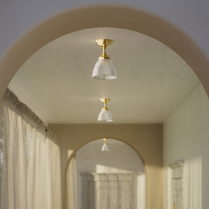 Classic ceiling lamp in brass with a clear conical ribbed glass shade from the Elide range by Ghidini 1849 - Finish: OLV Polished Brass
