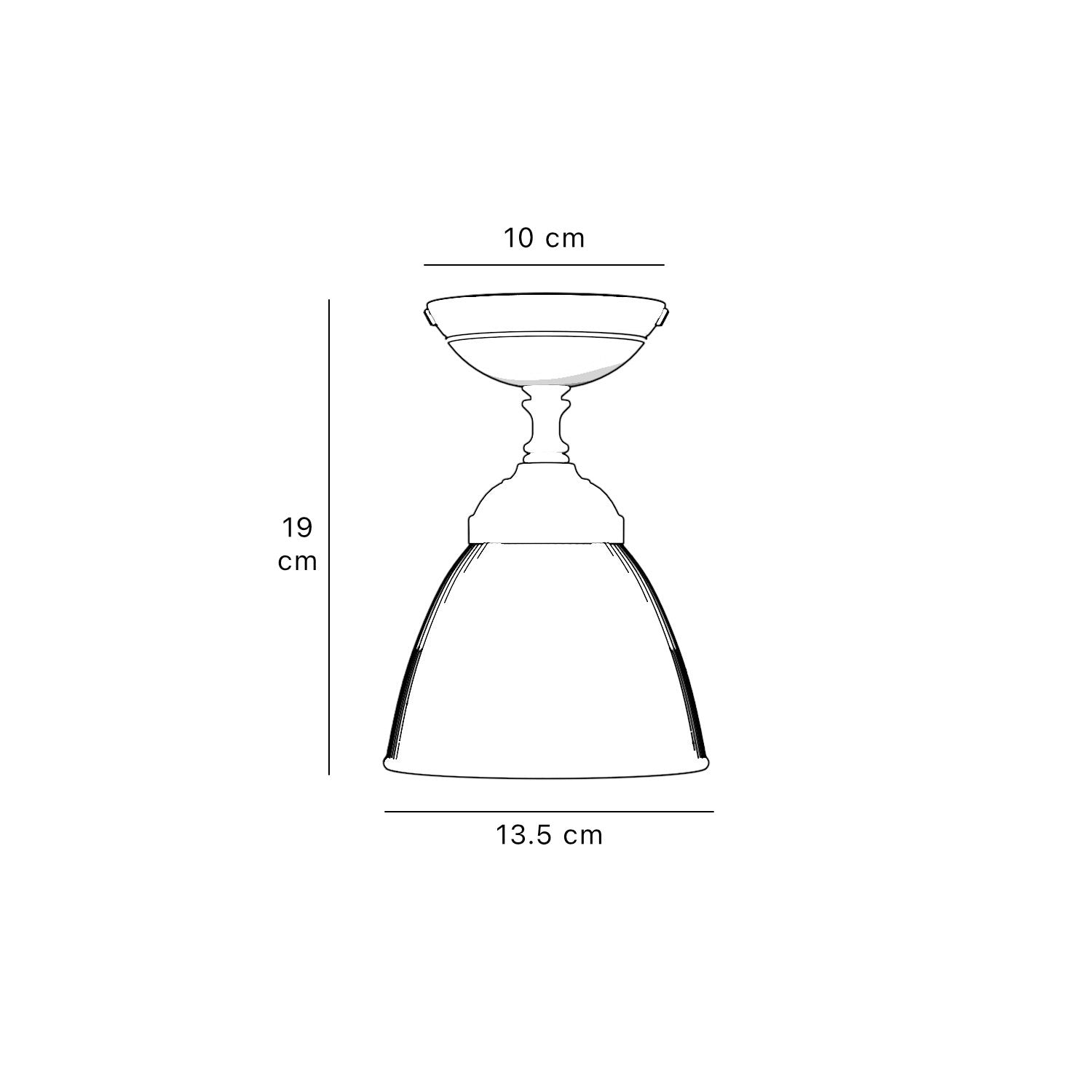 Classic ceiling lamp in brass with a clear conical ribbed glass shade from the Elide range by Ghidini 1849