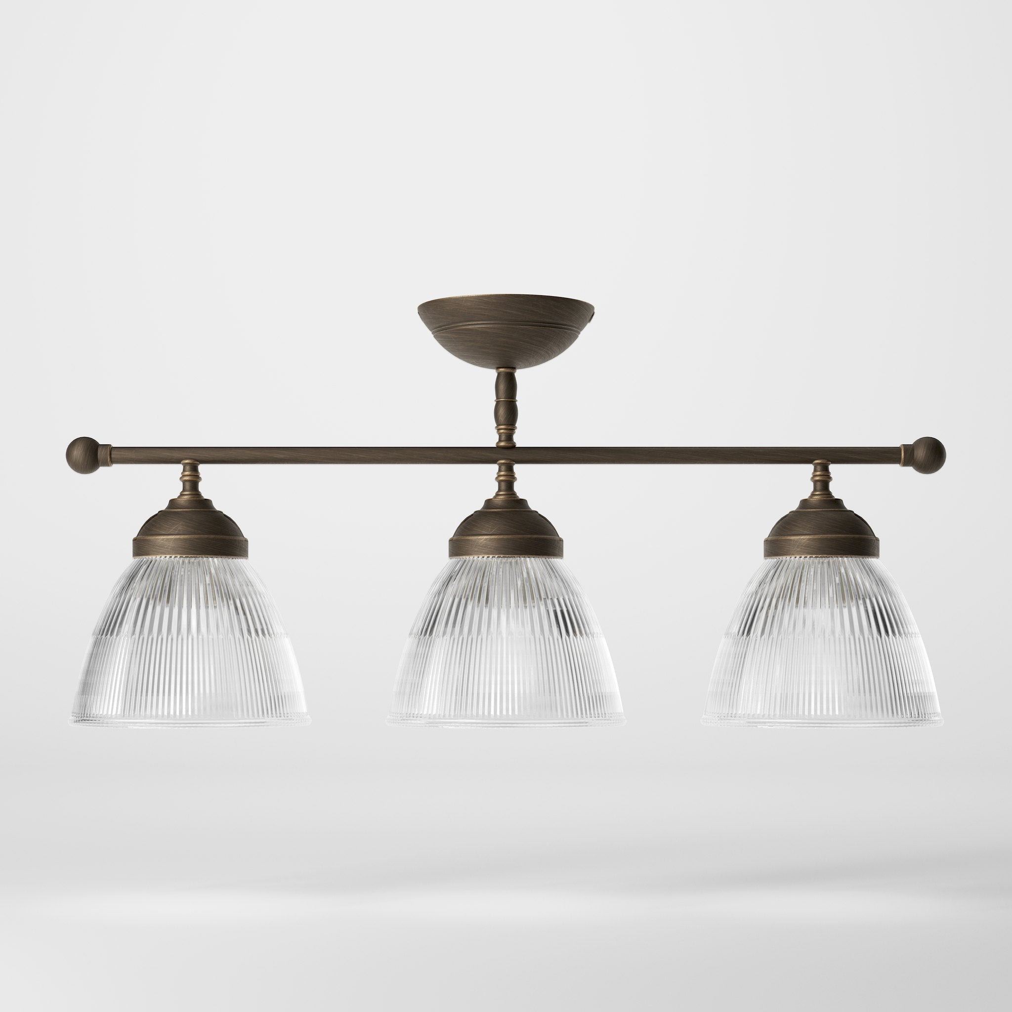 Ceiling lamp in brass with three ribbed glass shades, classic design, Made in Italy, ideal for interior lighting by Ghidini 1849 - Finish: OBM Bronze Satin Matt Brass