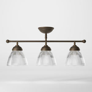 Ceiling lamp in brass with three ribbed glass shades, classic design, Made in Italy, ideal for interior lighting by Ghidini 1849 - Finish: OBM Bronze Satin Matt Brass