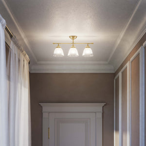 Ceiling lamp in brass with three ribbed glass shades, classic design, Made in Italy, ideal for interior lighting by Ghidini 1849 - Finish: OBS Bronze Satin Brass