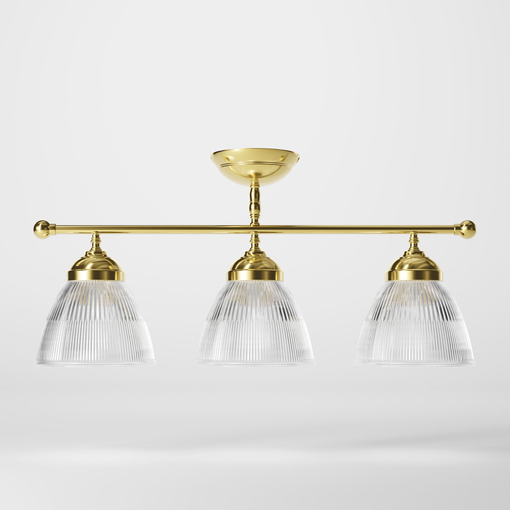 Ceiling lamp in brass with three ribbed glass shades, classic design, Made in Italy, ideal for interior lighting by Ghidini 1849 - Finish: OLV Polished Brass