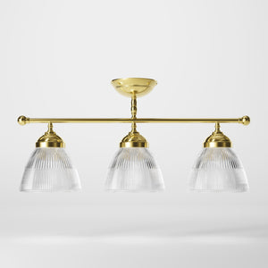 Ceiling lamp in brass with three ribbed glass shades, classic design, Made in Italy, ideal for interior lighting by Ghidini 1849 - Finish: OLV Polished Brass