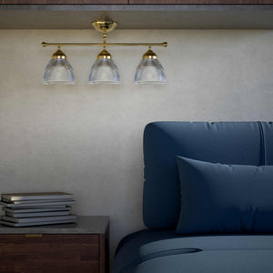 Ceiling lamp in brass with three ribbed glass shades, classic design, Made in Italy, ideal for interior lighting by Ghidini 1849 - Finish: OLV Polished Brass