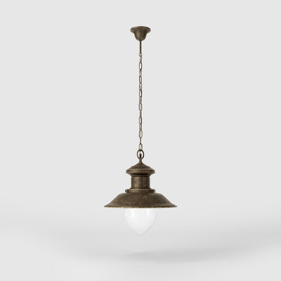 Outdoor pendant lantern in maritime style with pinecone-shaped glass diffuser and adjustable chain by Ghidini 1849 - Finish: OAS Antique Brass
