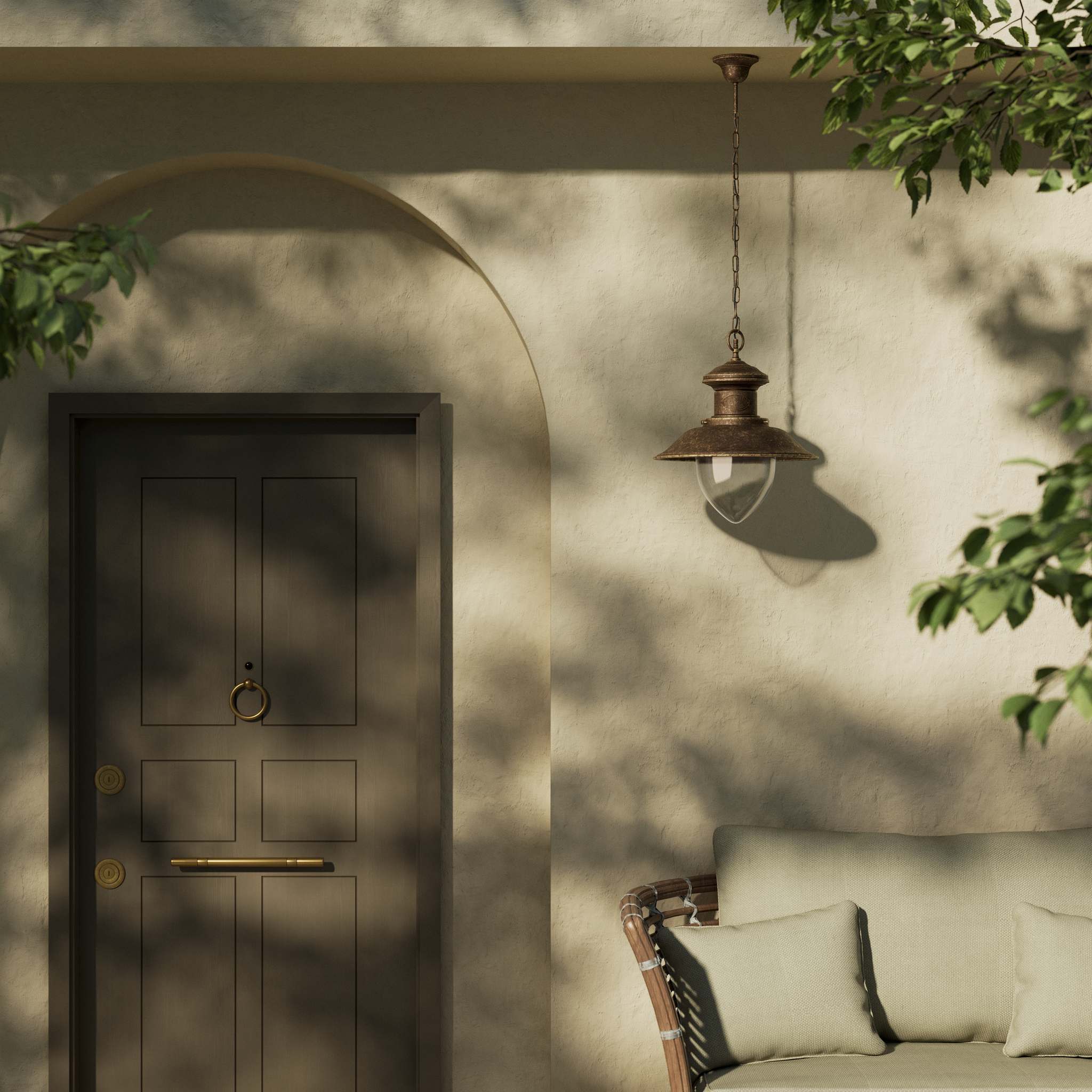 Outdoor pendant lantern in maritime style with pinecone-shaped glass diffuser and adjustable chain by Ghidini 1849 - Finish: OAS Antique Brass