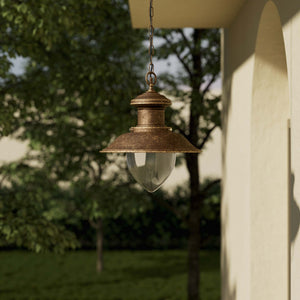 Outdoor pendant lantern in maritime style with pinecone-shaped glass diffuser and adjustable chain by Ghidini 1849 - Finish: OAS Antique Brass