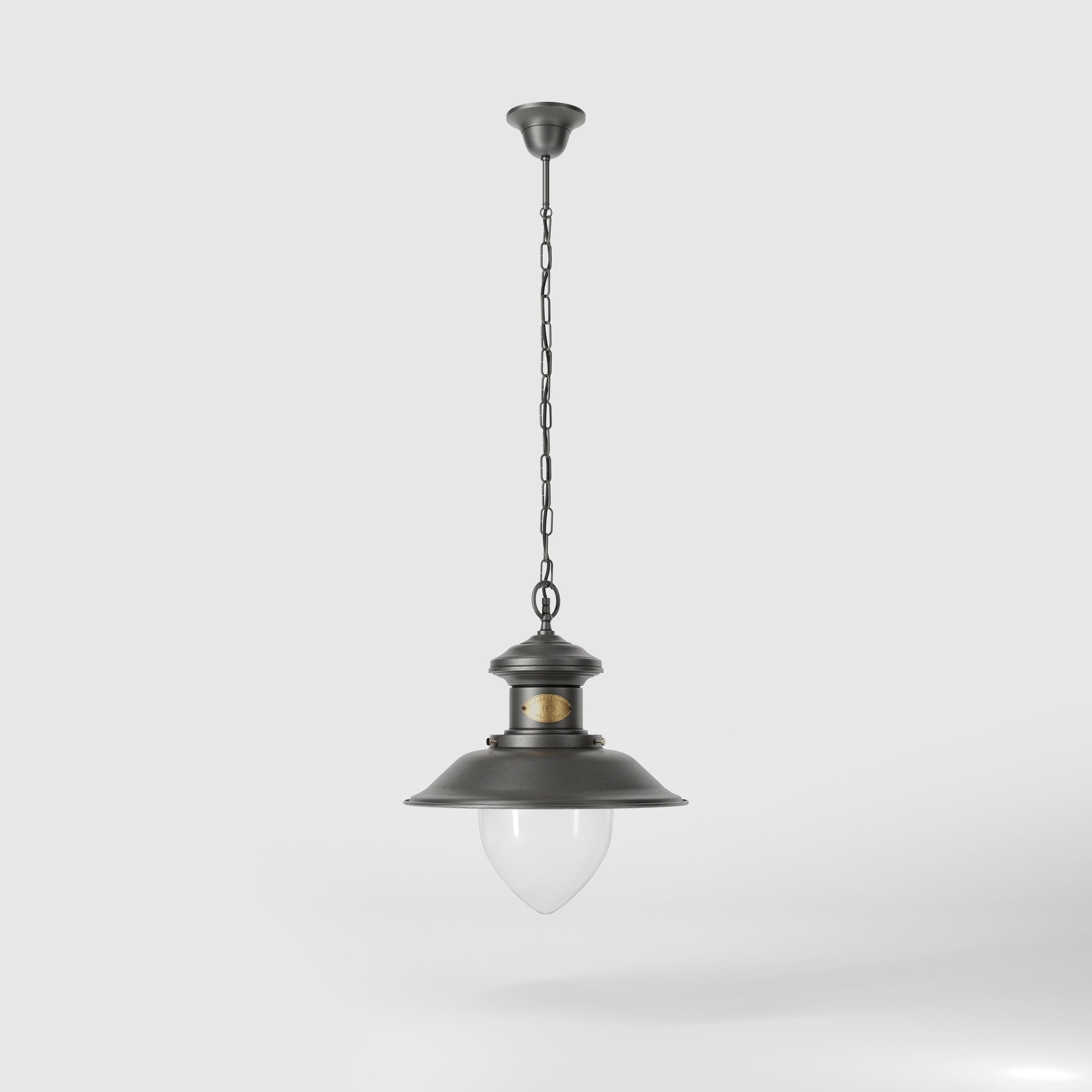Outdoor pendant lantern in maritime style with pinecone-shaped glass diffuser and adjustable chain by Ghidini 1849 - Finish: OBR Dark Bronze