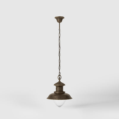 Outdoor brass pendant lamp with transparent pinecone glass, nautical style with chain, garden lighting Amalfi collection by Ghidini 1849 - Finish: OAS Antique Brass