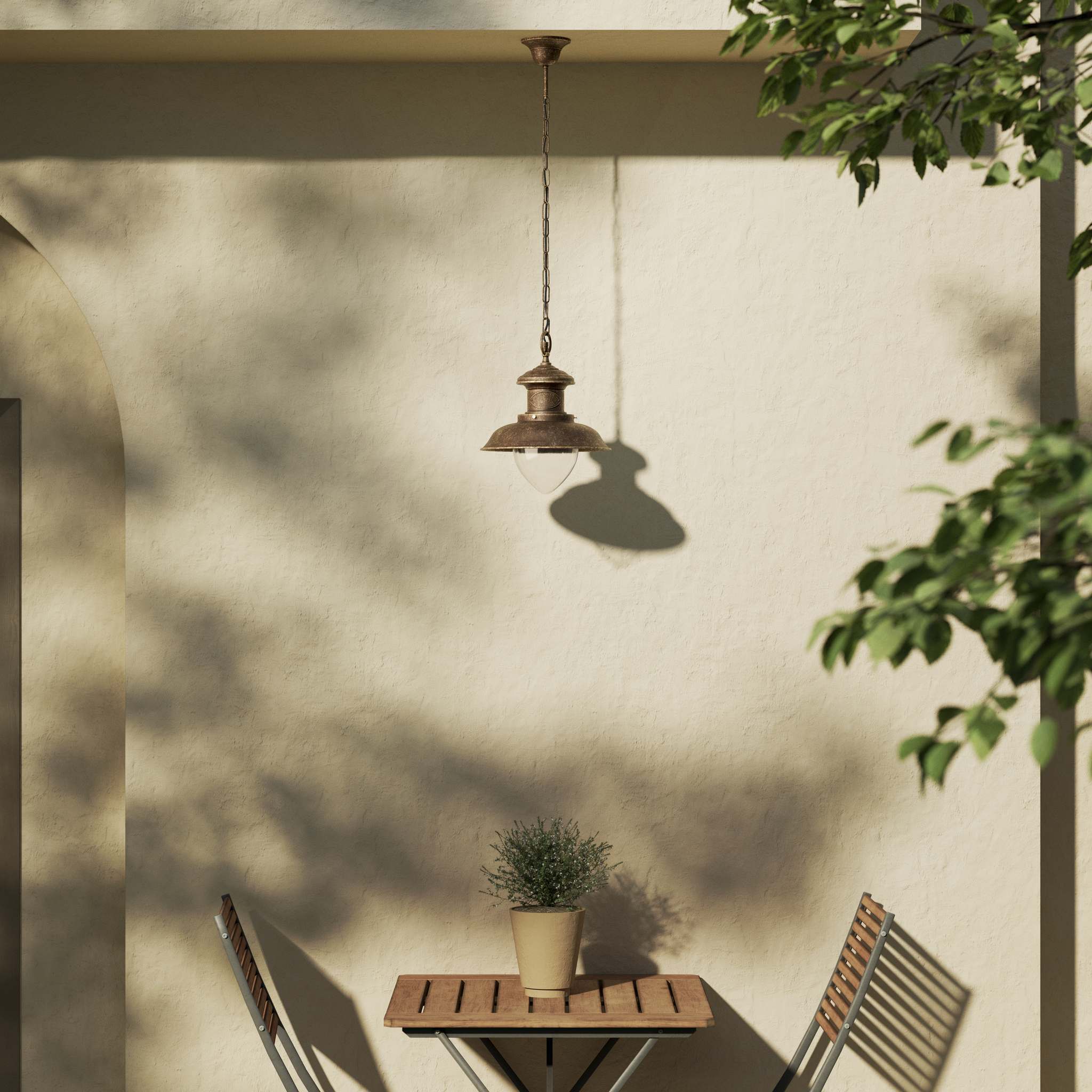 Outdoor brass pendant lamp with transparent pinecone glass, nautical style with chain, garden lighting Amalfi collection by Ghidini 1849 - Finish: OAS Antique Brass