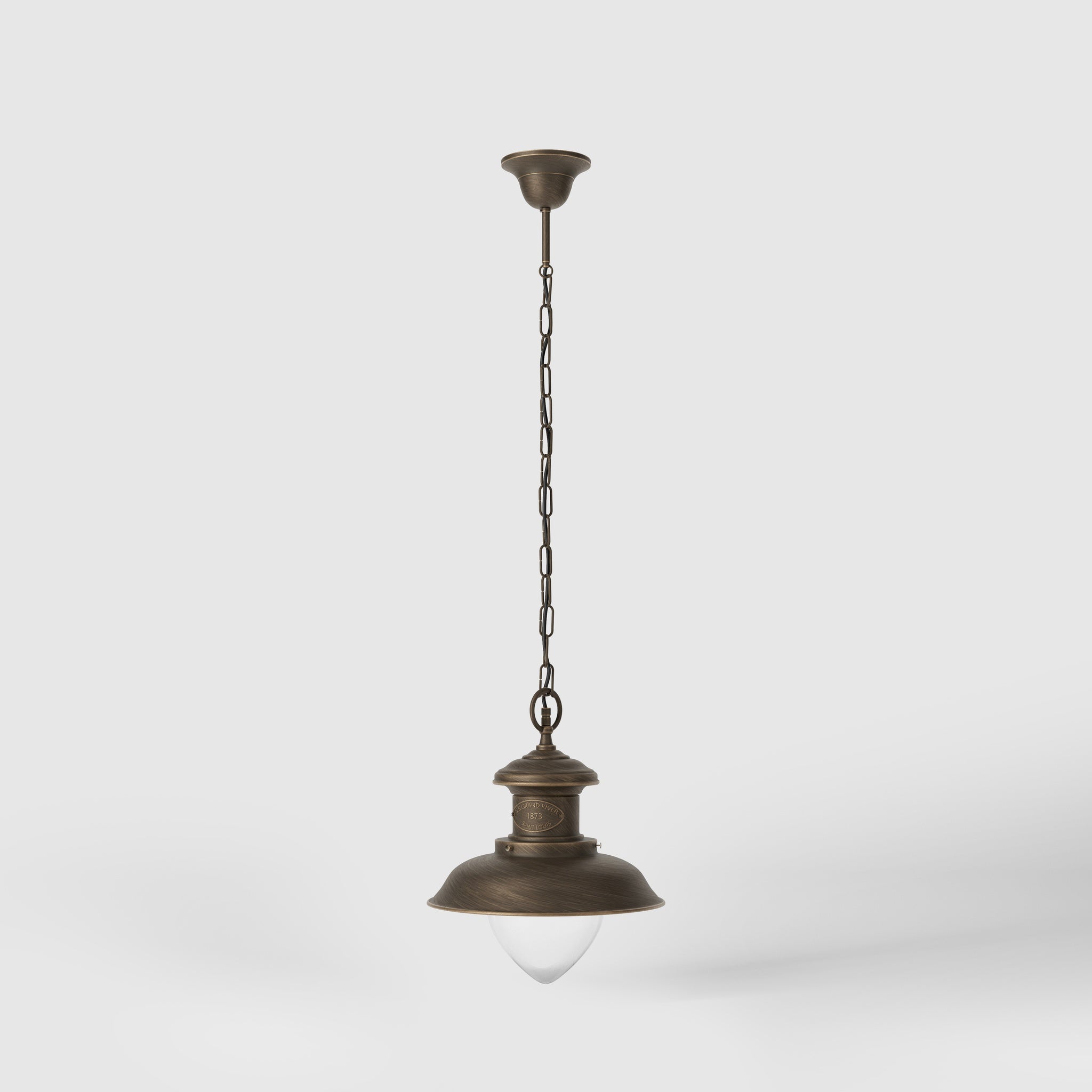 Outdoor brass pendant lamp with transparent pinecone glass, nautical style with chain, garden lighting Amalfi collection by Ghidini 1849 - Finish: OBM Bronze Satin Matt Brass