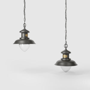 Outdoor brass pendant lamp with transparent pinecone glass, nautical style with chain, garden lighting Amalfi collection by Ghidini 1849 - Finish: OBR Dark Bronze