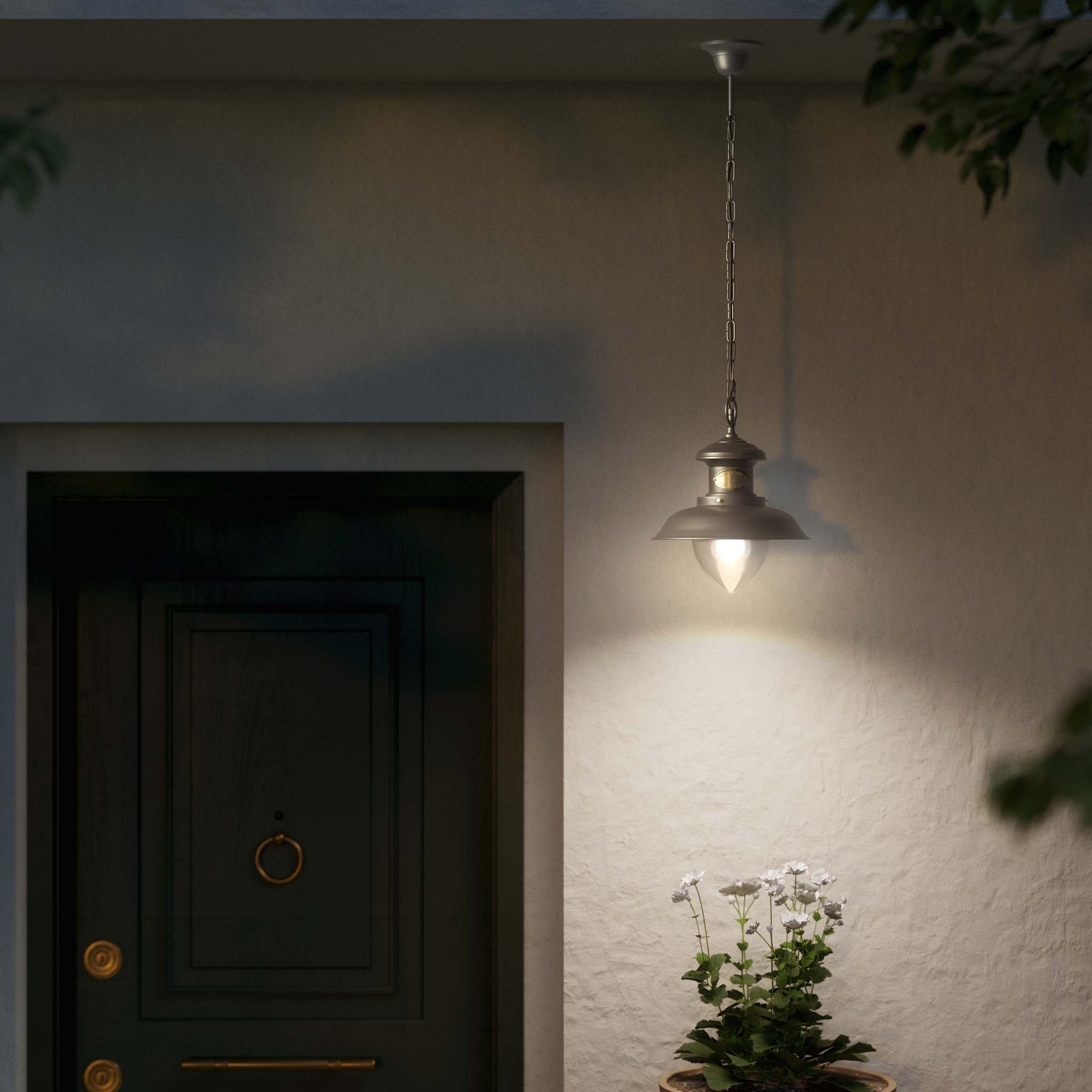 Outdoor brass pendant lamp with transparent pinecone glass, nautical style with chain, garden lighting Amalfi collection by Ghidini 1849 - Finish: OBR Dark Bronze