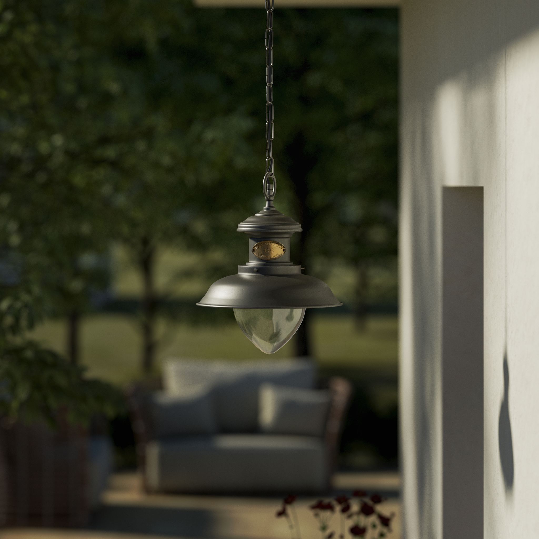 Outdoor brass pendant lamp with transparent pinecone glass, nautical style with chain, garden lighting Amalfi collection by Ghidini 1849 - Finish: OBR Dark Bronze
