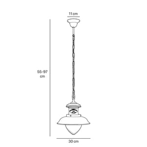 Outdoor brass pendant lamp with transparent pinecone glass, nautical style with chain, garden lighting Amalfi collection by Ghidini 1849