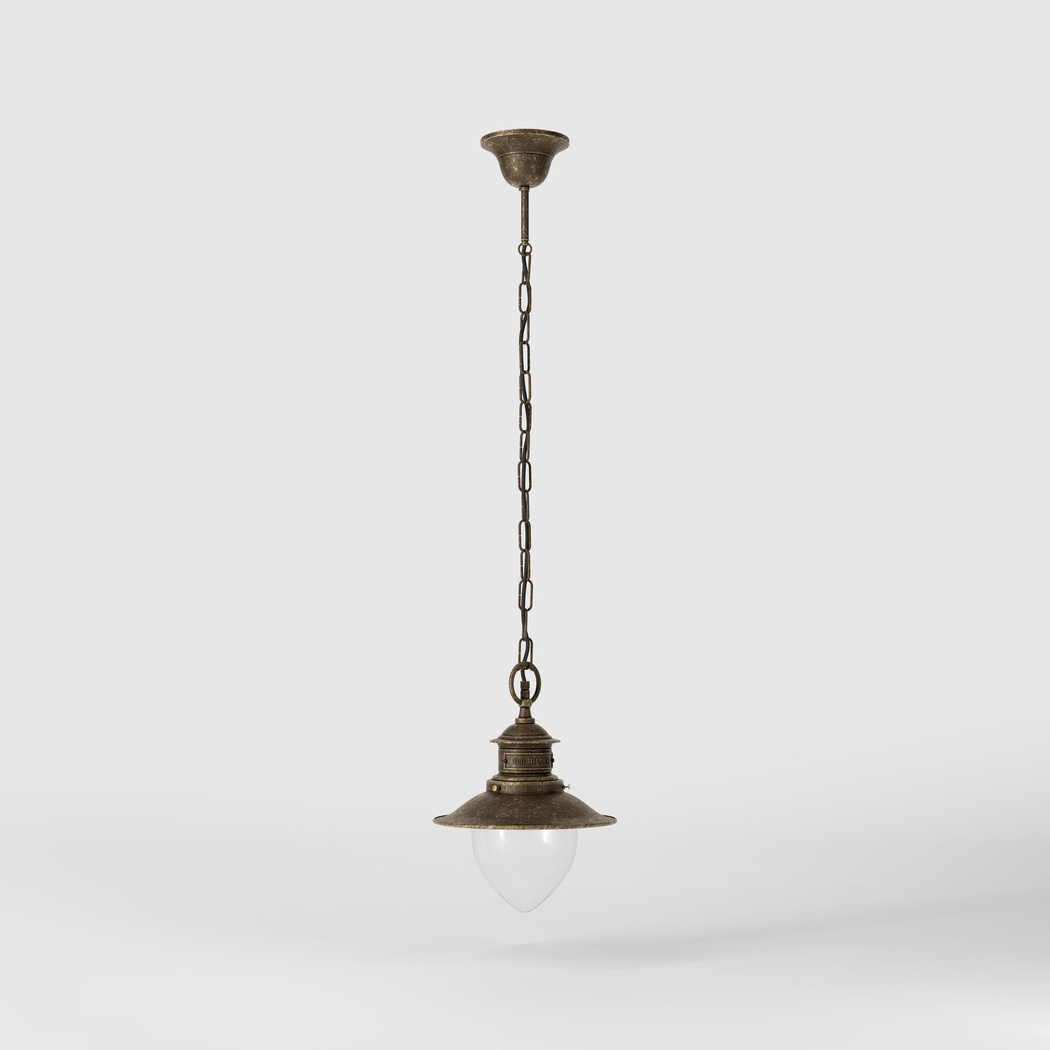 Outdoor brass pendant lamp with transparent glass traditional harbour lantern style with chain Amalfi collection by Ghidini 1849 - Finish: OAS Antique Brass