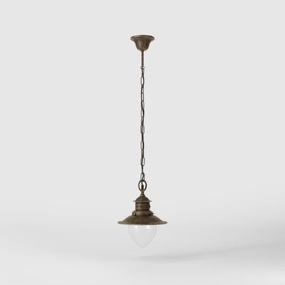 Outdoor brass pendant lamp with transparent glass traditional harbour lantern style with chain Amalfi collection by Ghidini 1849 - Finish: OAS Antique Brass