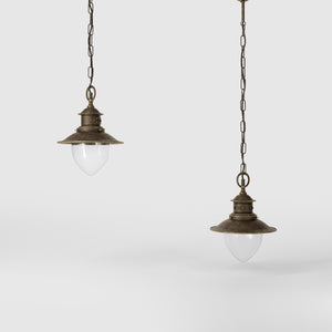 Outdoor brass pendant lamp with transparent glass traditional harbour lantern style with chain Amalfi collection by Ghidini 1849 - Finish: OAS Antique Brass