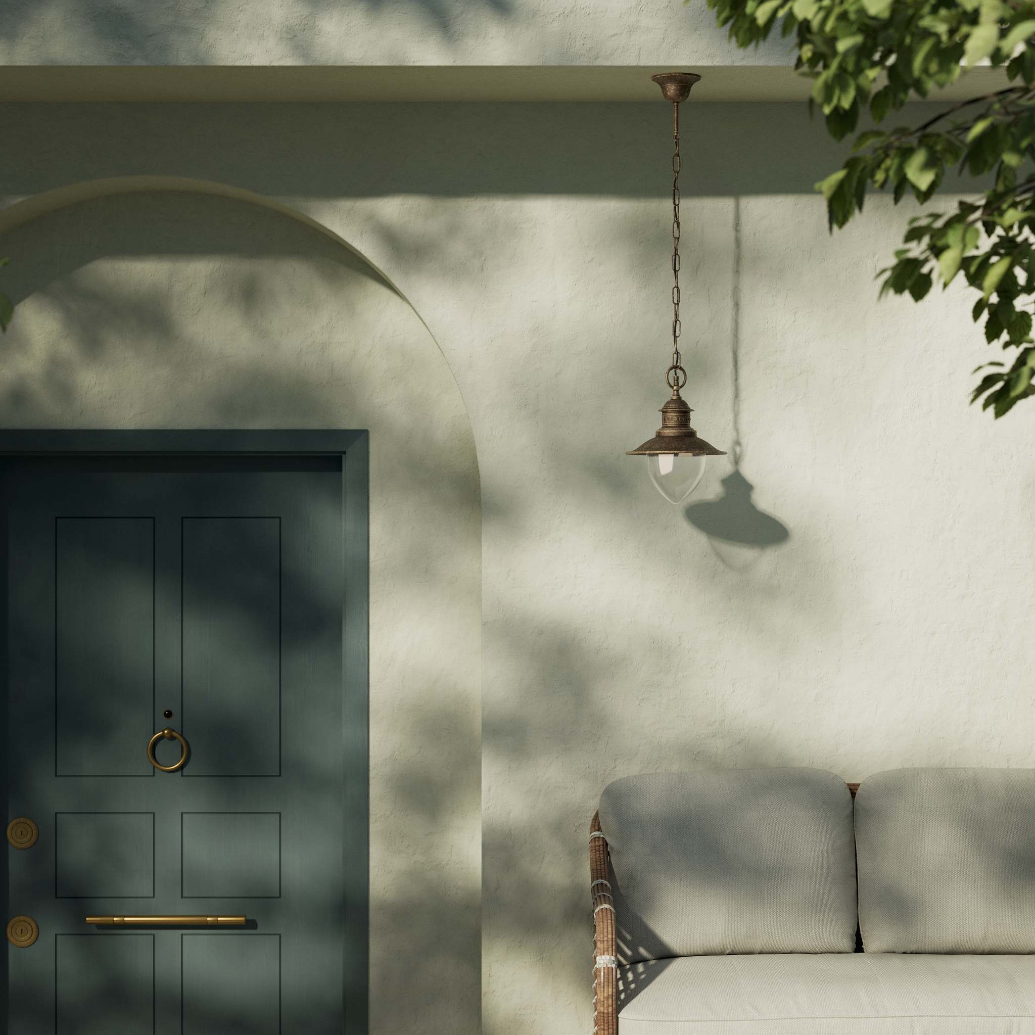 Outdoor brass pendant lamp with transparent glass traditional harbour lantern style with chain Amalfi collection by Ghidini 1849 - Finish: OAS Antique Brass