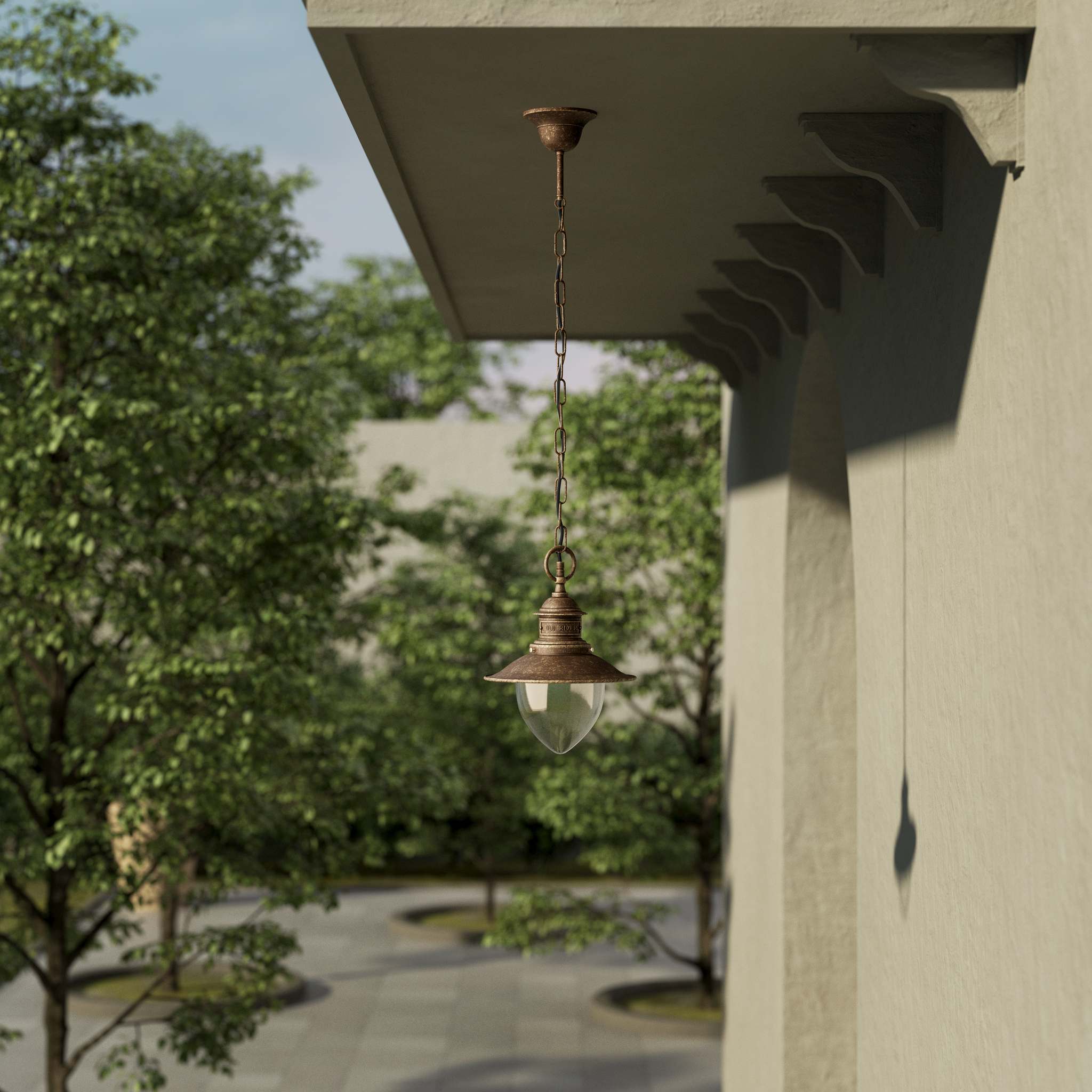 Outdoor brass pendant lamp with transparent glass traditional harbour lantern style with chain Amalfi collection by Ghidini 1849 - Finish: OAS Antique Brass