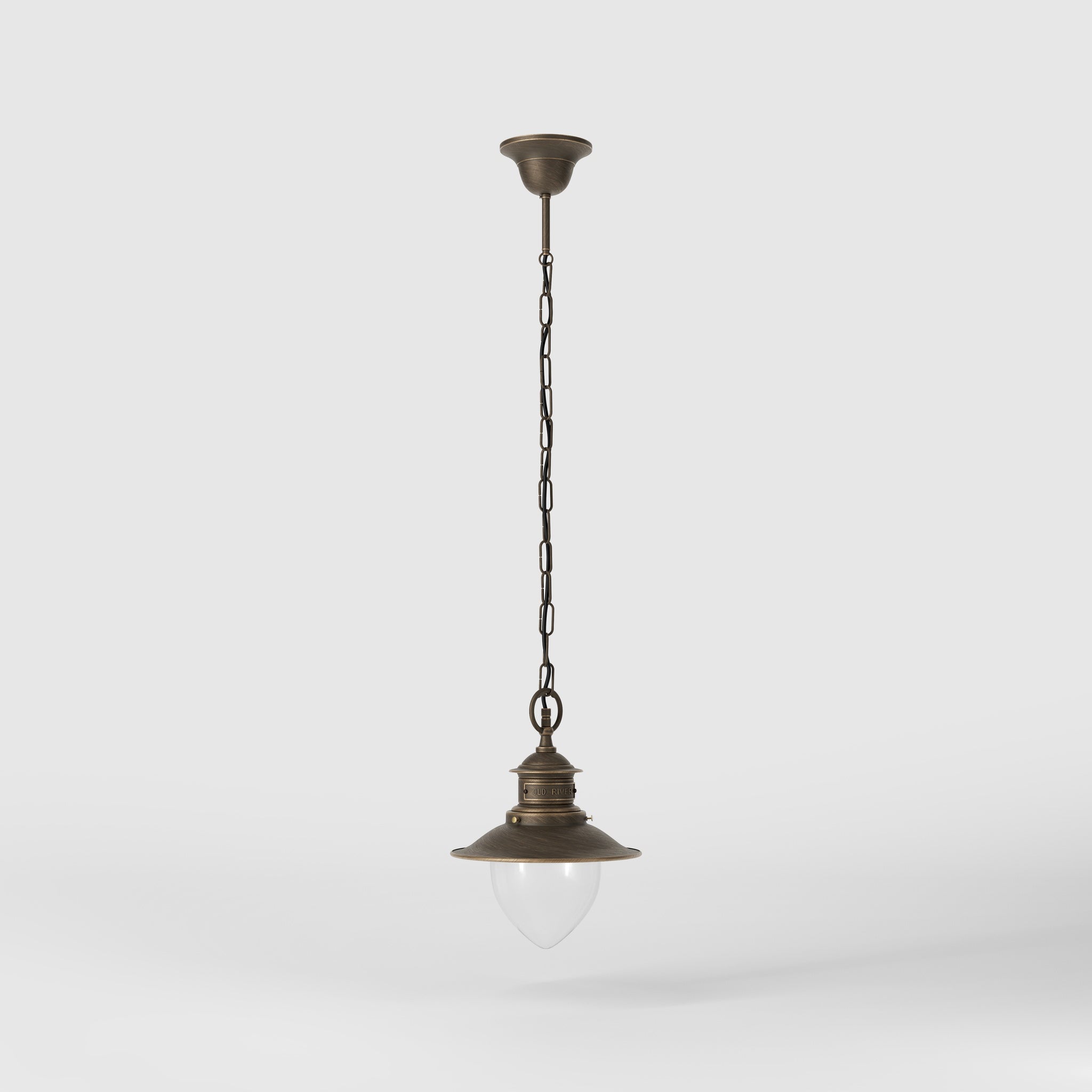 Outdoor brass pendant lamp with transparent glass traditional harbour lantern style with chain Amalfi collection by Ghidini 1849 - Finish: OBM Bronze Satin Matt Brass