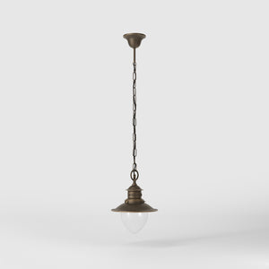 Outdoor brass pendant lamp with transparent glass traditional harbour lantern style with chain Amalfi collection by Ghidini 1849 - Finish: OBM Bronze Satin Matt Brass