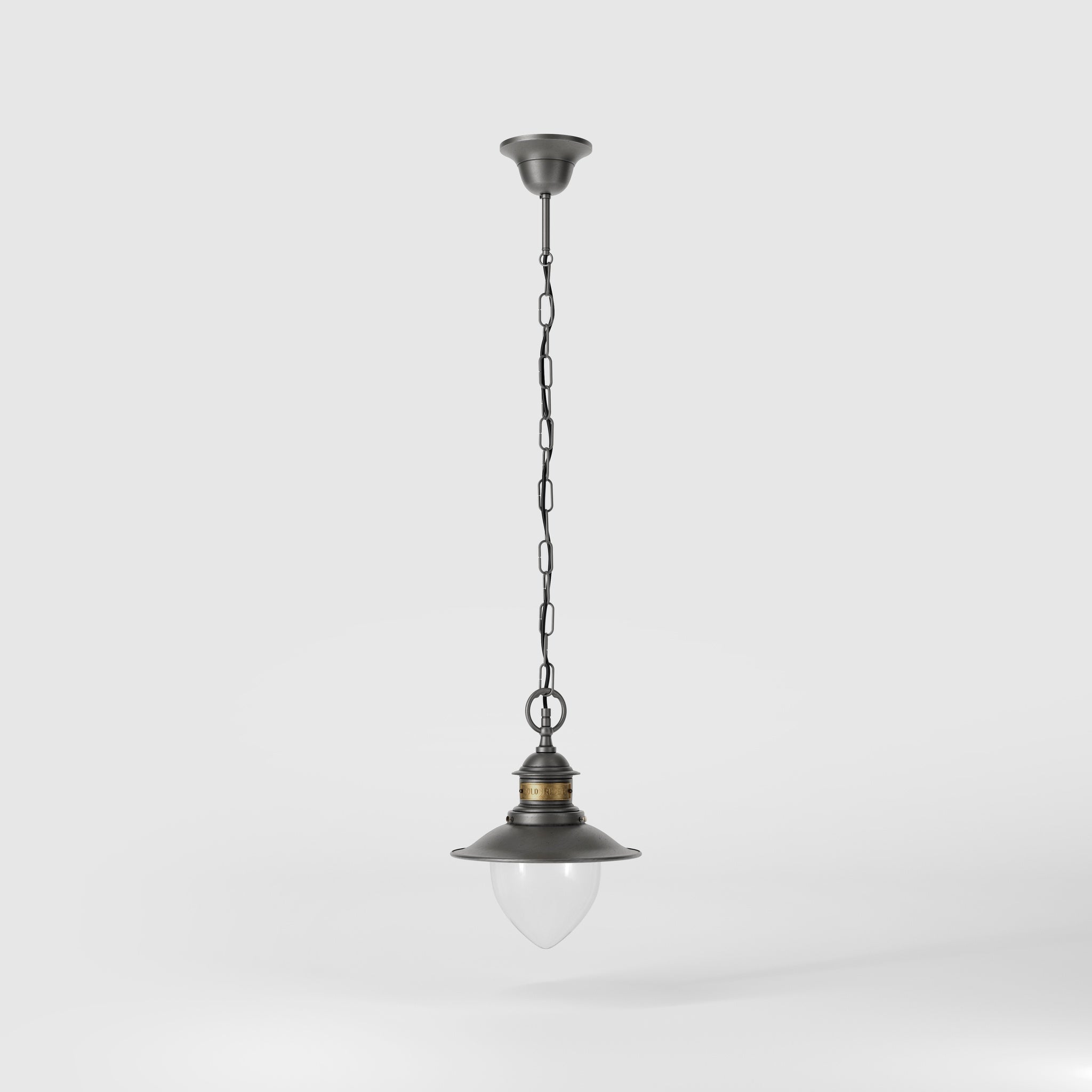 Outdoor brass pendant lamp with transparent glass traditional harbour lantern style with chain Amalfi collection by Ghidini 1849 - Finish: OBR Dark Bronze