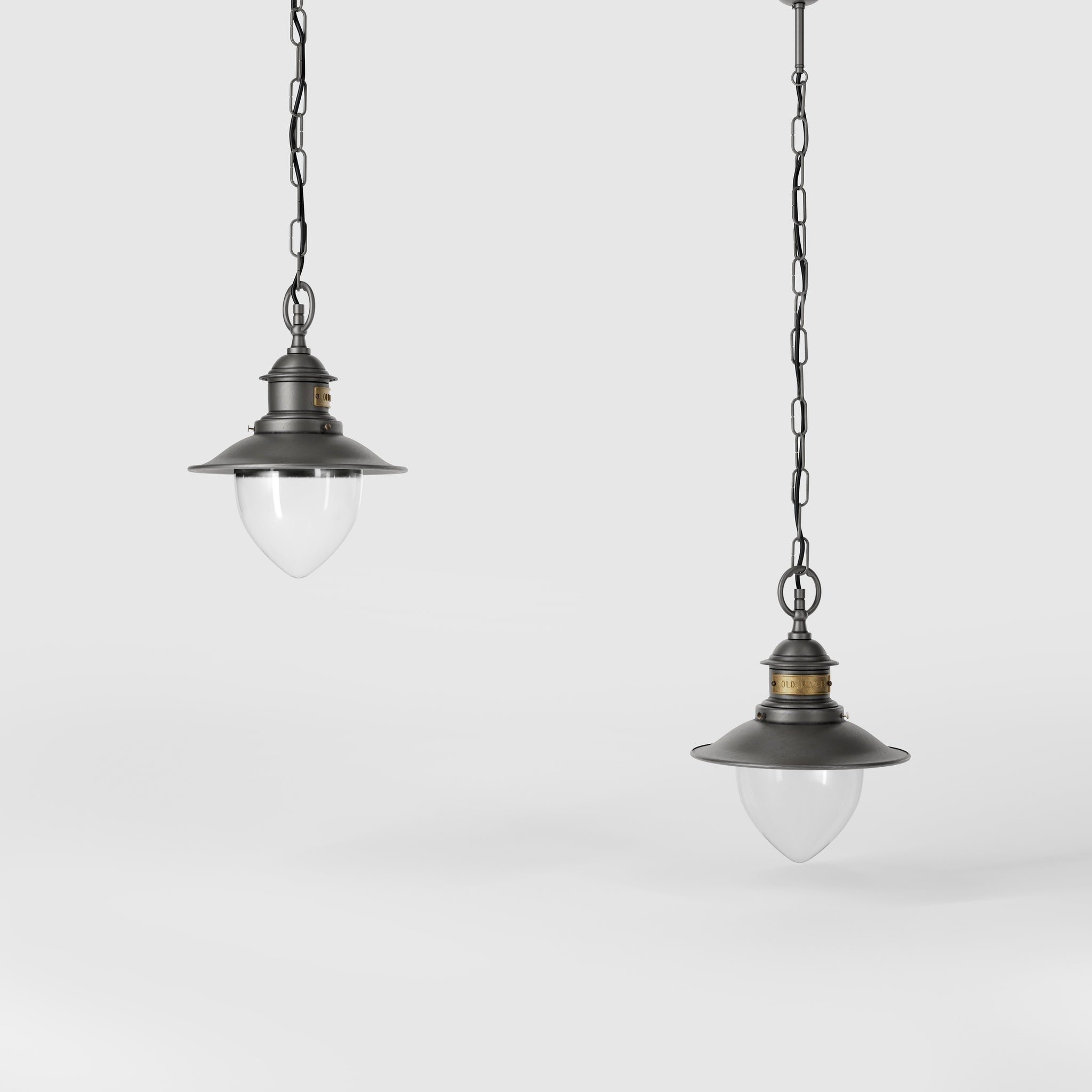 Outdoor brass pendant lamp with transparent glass traditional harbour lantern style with chain Amalfi collection by Ghidini 1849 - Finish: OBR Dark Bronze