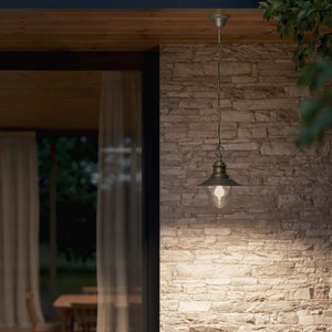 Outdoor brass pendant lamp with transparent glass traditional harbour lantern style with chain Amalfi collection by Ghidini 1849 - Finish: OBR Dark Bronze