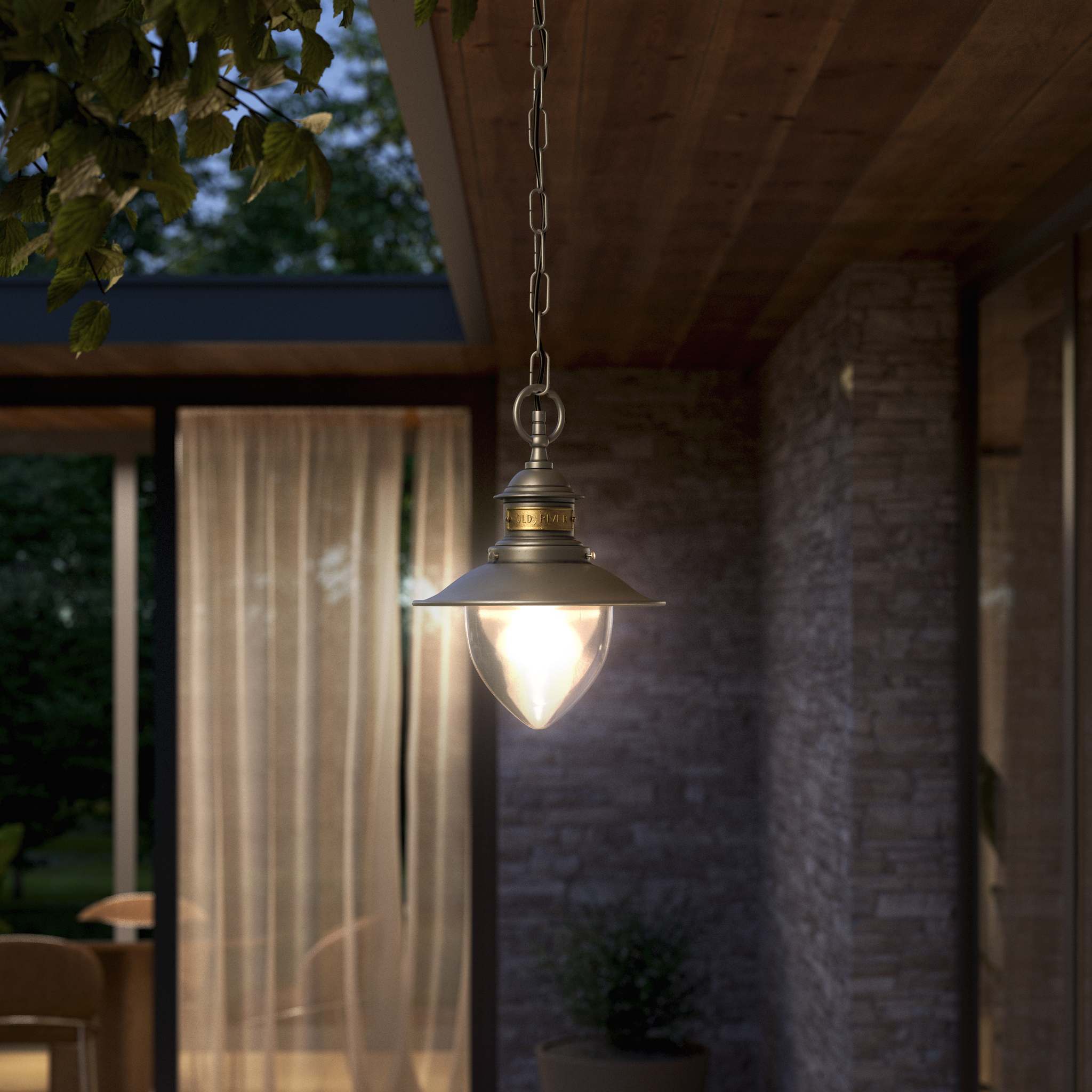 Outdoor brass pendant lamp with transparent glass traditional harbour lantern style with chain Amalfi collection by Ghidini 1849 - Finish: OBR Dark Bronze