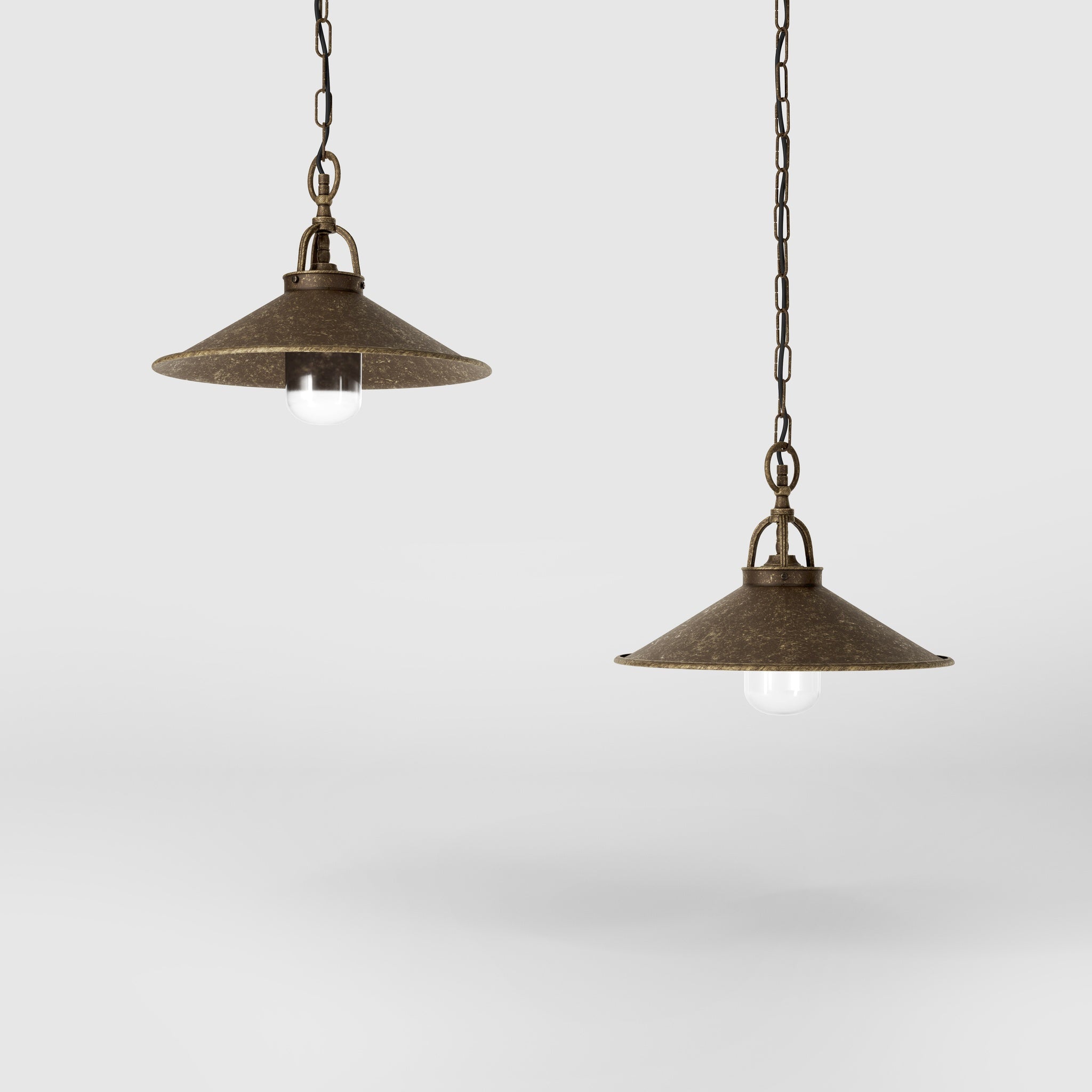 Classic outdoor pendant lamp in brass with adjustable chain conical shade and transparent glass diffuser Giada collection by Ghidini 1849 - Finish: OAS Antique Brass