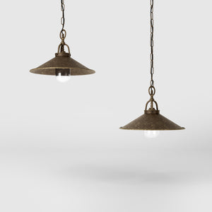 Classic outdoor pendant lamp in brass with adjustable chain conical shade and transparent glass diffuser Giada collection by Ghidini 1849 - Finish: OAS Antique Brass