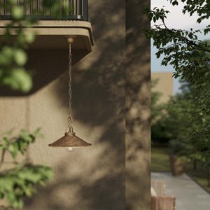 Classic outdoor pendant lamp in brass with adjustable chain conical shade and transparent glass diffuser Giada collection by Ghidini 1849 - Finish: OAS Antique Brass