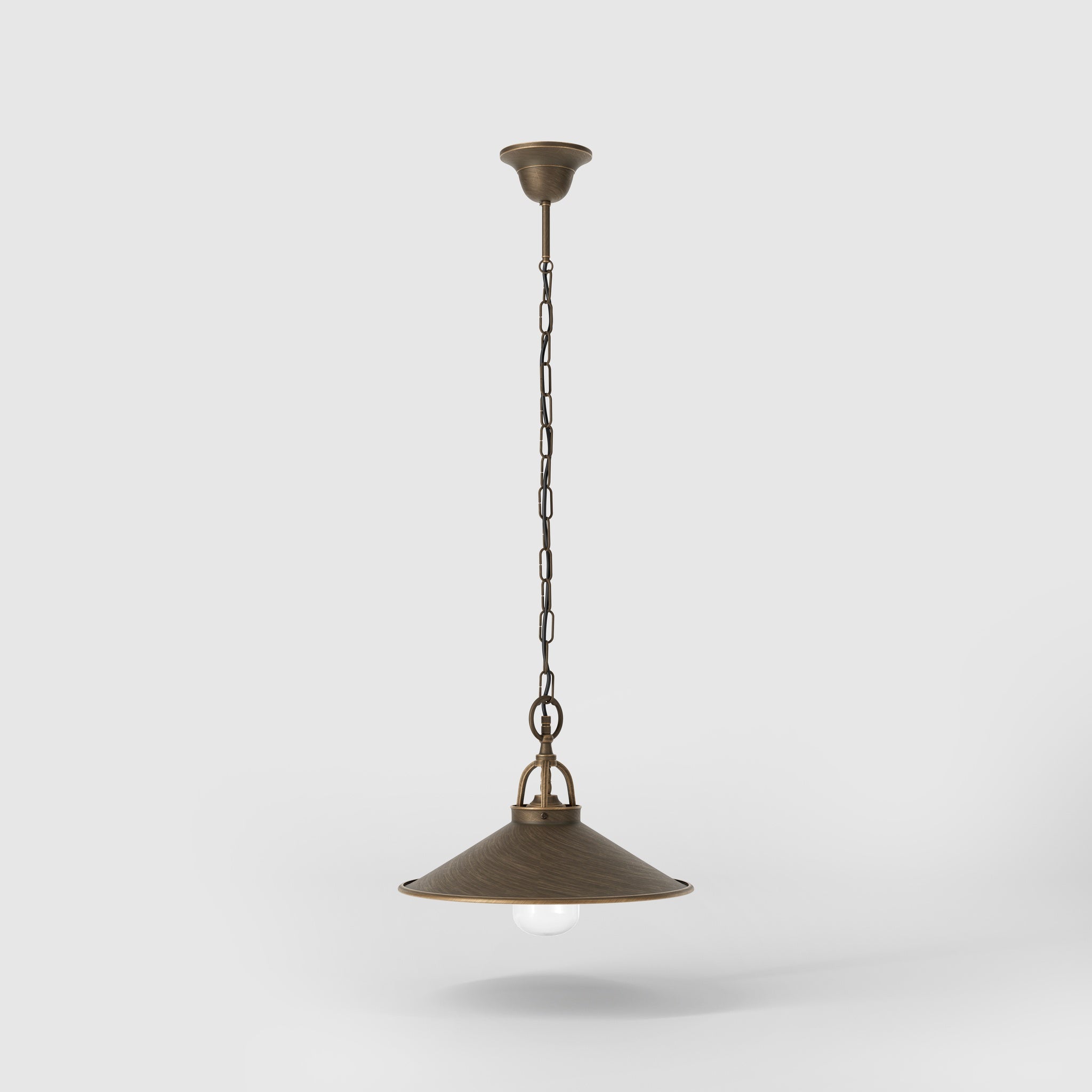 Classic outdoor pendant lamp in brass with adjustable chain conical shade and transparent glass diffuser Giada collection by Ghidini 1849 - Finish: OBM Bronze Satin Matt Brass