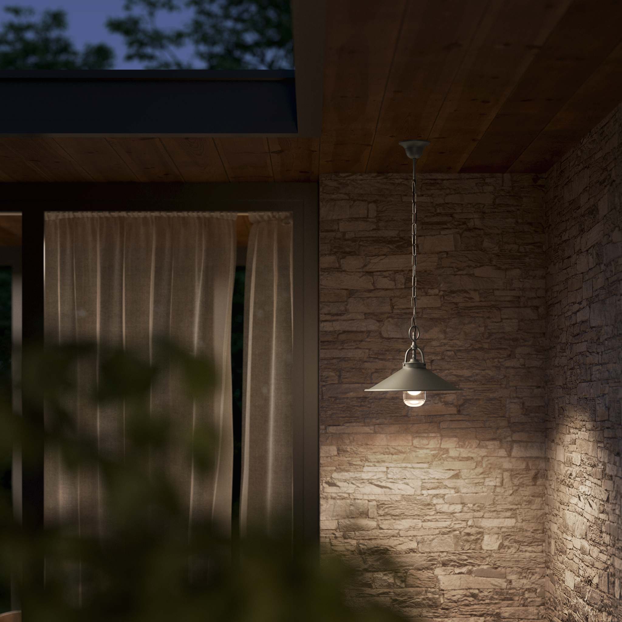 Classic outdoor pendant lamp in brass with adjustable chain conical shade and transparent glass diffuser Giada collection by Ghidini 1849 - Finish: OBR Dark Bronze