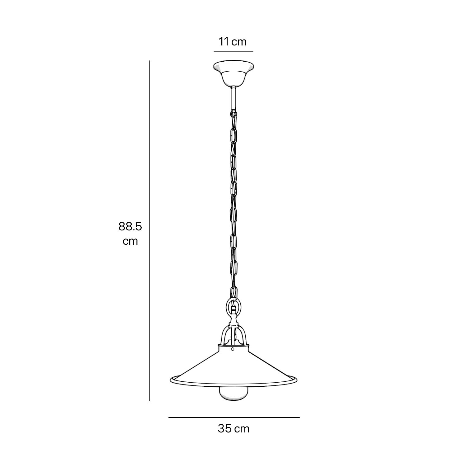 Classic outdoor pendant lamp in brass with adjustable chain conical shade and transparent glass diffuser Giada collection by Ghidini 1849