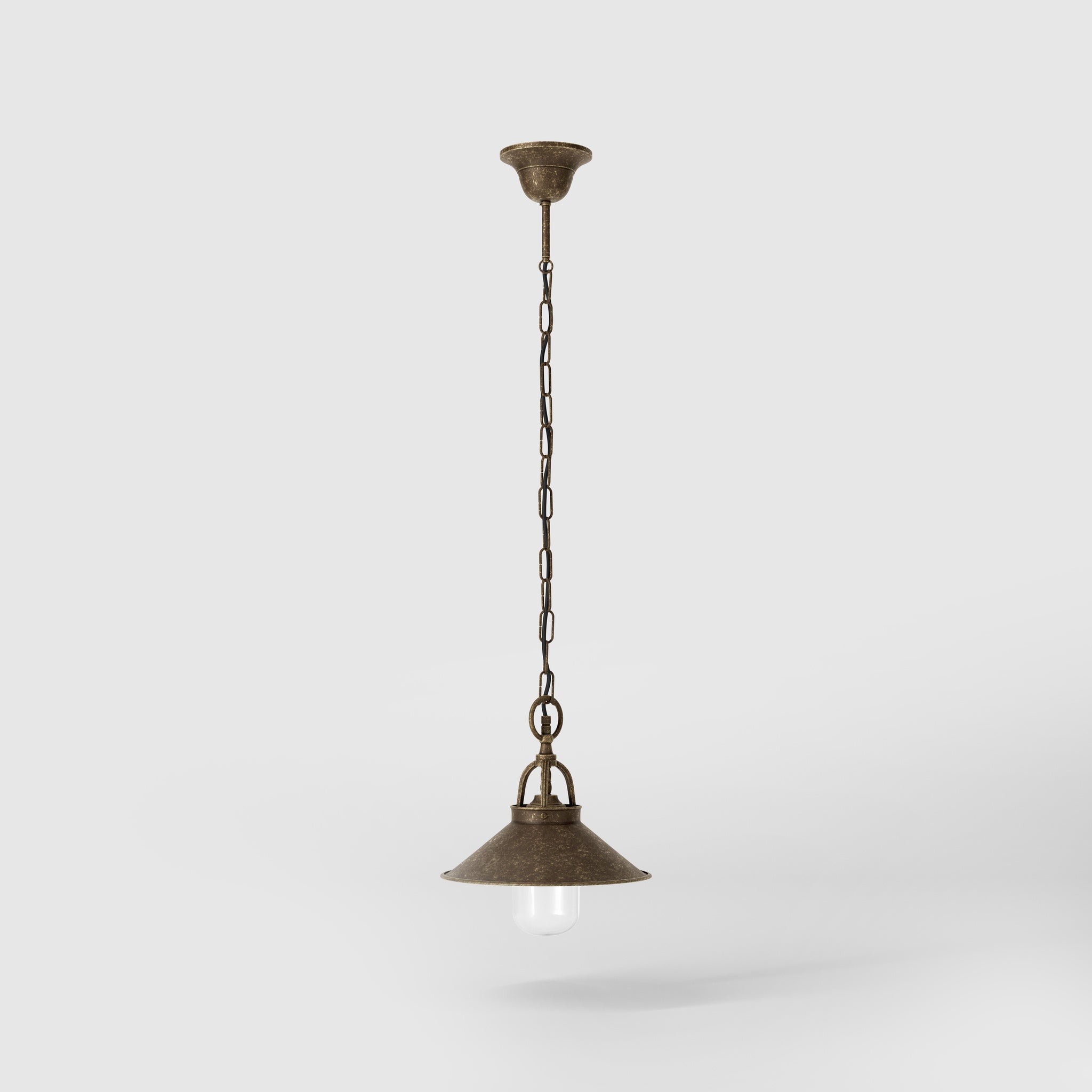 Nautical style outdoor brass pendant lamp with adjustable chain shade and glass diffuser Giada collection by Ghidini 1849 - Finish: OAS Antique Brass