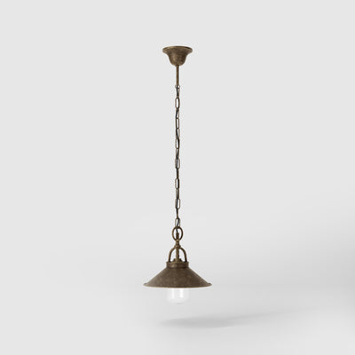 Nautical style outdoor brass pendant lamp with adjustable chain shade and glass diffuser Giada collection by Ghidini 1849 - Finish: OAS Antique Brass