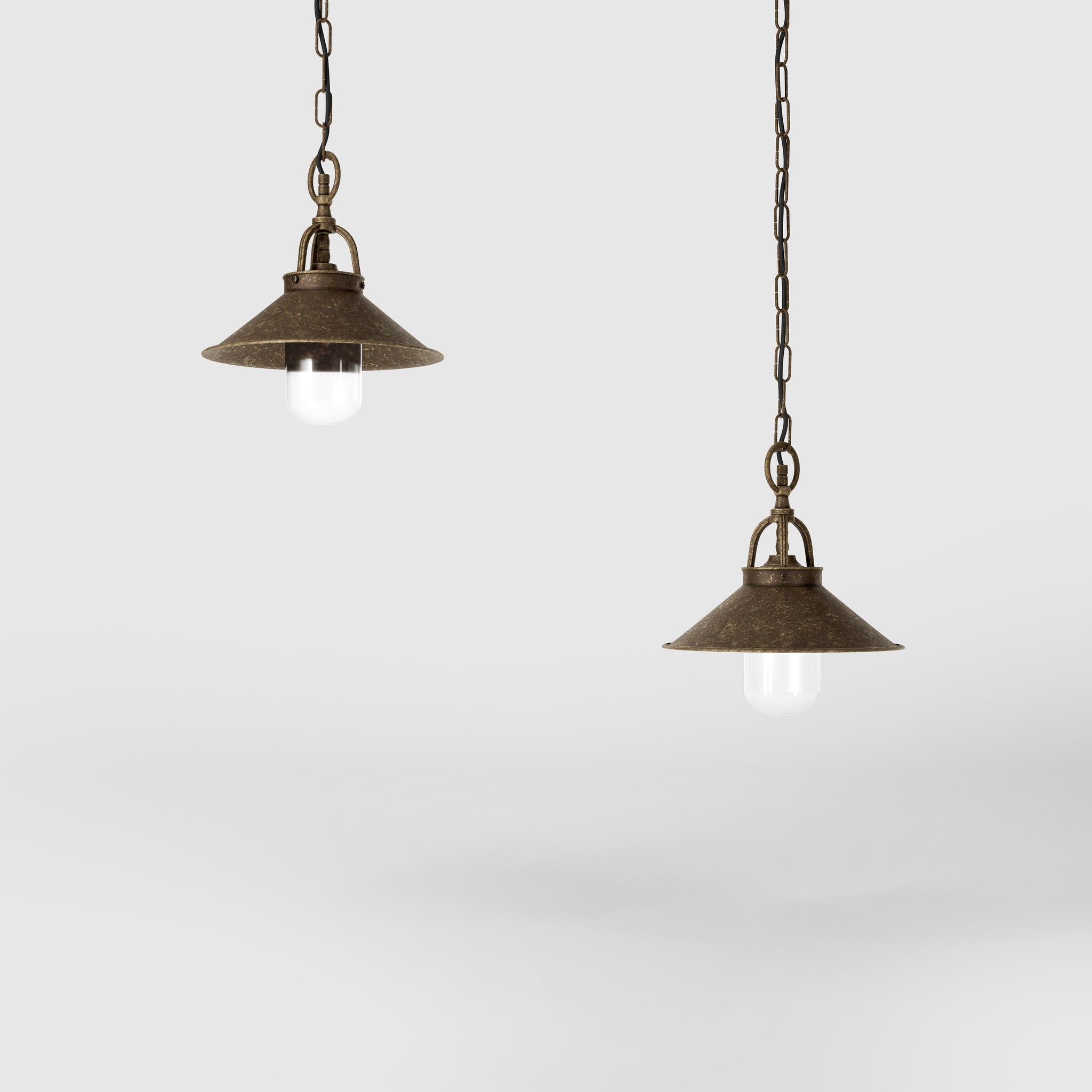 Nautical style outdoor brass pendant lamp with adjustable chain shade and glass diffuser Giada collection by Ghidini 1849 - Finish: OAS Antique Brass