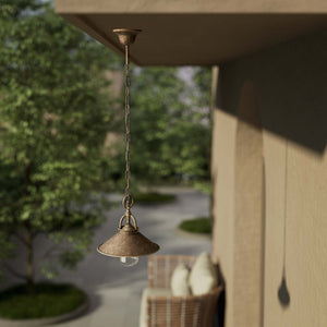 Nautical style outdoor brass pendant lamp with adjustable chain shade and glass diffuser Giada collection by Ghidini 1849 - Finish: OAS Antique Brass