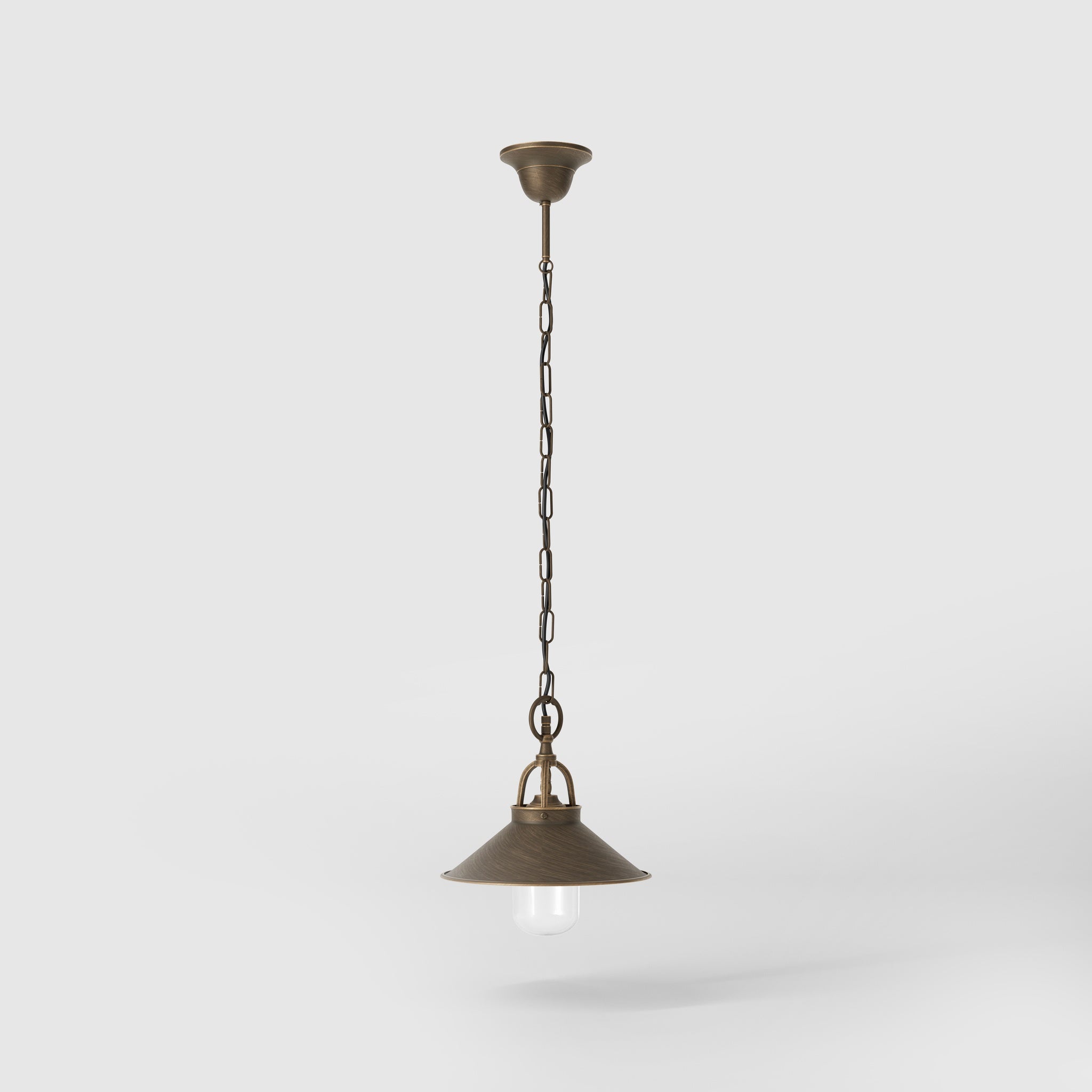 Nautical style outdoor brass pendant lamp with adjustable chain shade and glass diffuser Giada collection by Ghidini 1849 - Finish: OBM Bronze Satin Matt Brass