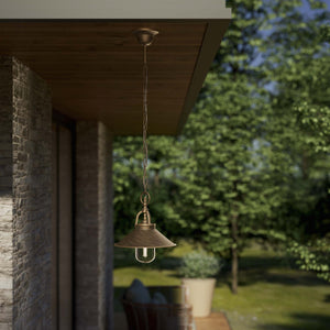 Nautical style outdoor brass pendant lamp with adjustable chain shade and glass diffuser Giada collection by Ghidini 1849 - Finish: OBM Bronze Satin Matt Brass