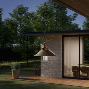 Nautical style outdoor brass pendant lamp with adjustable chain shade and glass diffuser Giada collection by Ghidini 1849 - Finish: OBM Bronze Satin Matt Brass