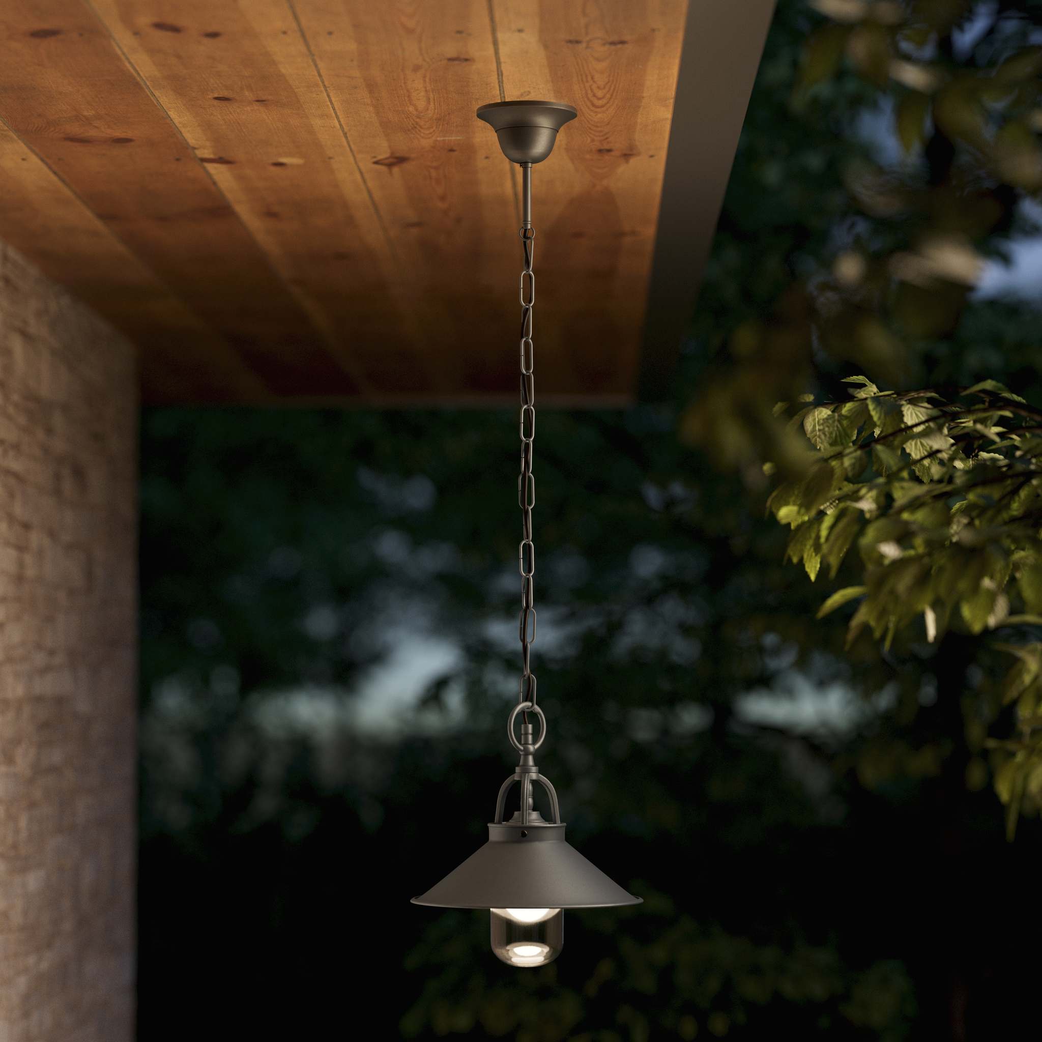 Nautical style outdoor brass pendant lamp with adjustable chain shade and glass diffuser Giada collection by Ghidini 1849 - Finish: OBR Dark Bronze