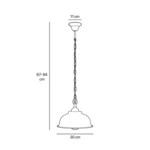 Outdoor pendant light with vintage brass shade and adjustable chain, soft illumination by Ghidini 1849