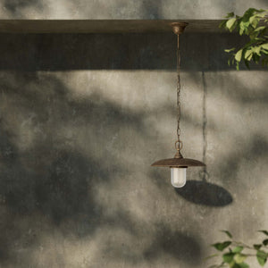 Outdoor pendant lamp in brass and glass with adjustable chain by Ghidini 1849 - Finish: OAS Antique Brass